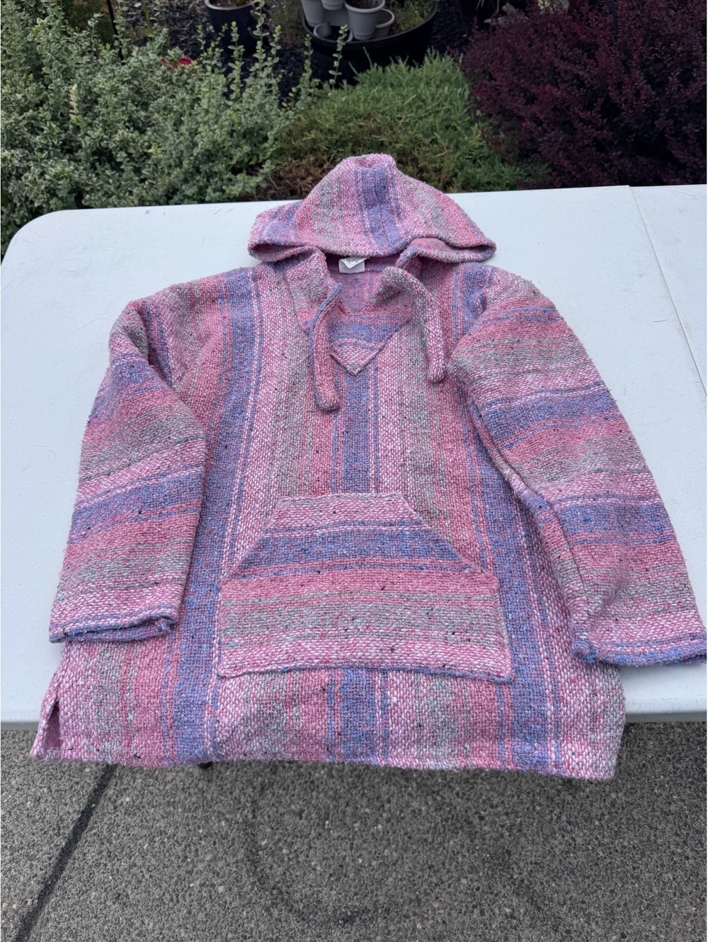 Vintage Mexican Baja Hoodie Drug Rug Pink Purple Pullover Hooded Sweater Mexico